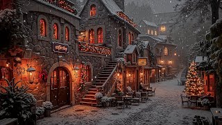 Dark Academia Christmas Night Walk | Snowy Coffee Shop Lights & Hazy Winter Ambience for Quiet Mind