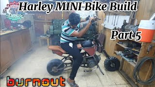 Mini bike build part 5 /Custom seat harley steering and burnout
