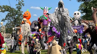 Massive Halloween Animatronic & Inflatable Display With Real Hearse, Casket, & Headstones