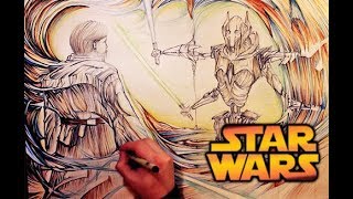 STAR WARS : Obi-Wan vs General Grievous drawing Timelapse | part.1