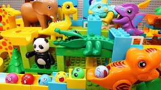 Satisfying Building Blocks Marble Run ASMR Very Popular! Elephant stair and dinosaur course