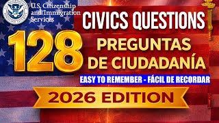 128 Civics Questions for US Interview Citizenship | 128 Preguntas de Ciudadanía 2026 Edition