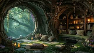 Cozy Firelit Reading Nook | Hidden Tree House in a Mystical Woodland Ambience