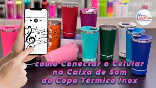 Copo Térmico Inox com Caixa de Som Bluetooth LED 420ml