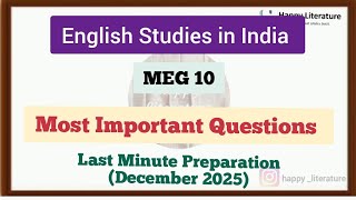 MEG 10 important questions December 2025 English studies in India  #english 