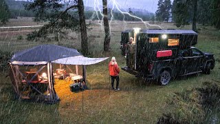 ⚡CAMPING IN HEAVY RAIN WITH OUR TRUCK CAMPER