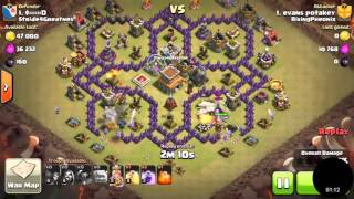 clash of clan war attack with golem and pekka
