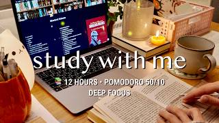 LIVE • 12 HR STUDY WITH ME | Pomodoro 50/10 📚 Deep Focus