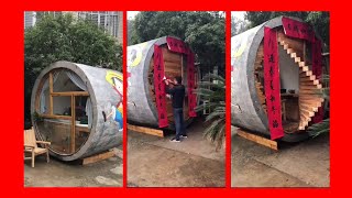 Converting a Concrete Pipe Into an amazing Cabin House//God level skill//amazingCabin House#asmr#diy