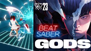 GODS ft. NewJeans 뉴진스 DANCE BEAT SABER VR! League of Legends TikTok Kpop Custom Songs Mixed Reality