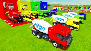 Colorful trucks - TRANSPORTING ALL COLORFUL SCANIA ELKON MIXER TRUCK, CRANE TRUCK TO COLORED GARAGE