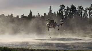 Radford Fire. Coulson CH-47 & Sikorsky S-61 helitankers dipping in Jenks Lake near Big Bear CA