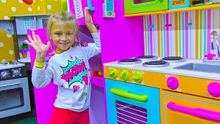 Yaroslava cooks and cleans in the toy kitchen | Family Kids Vlog Indoor Playground