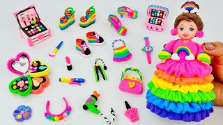 DIY How to Make Polymer Clay Miniature Makeup Set with Unicorn Dress, Eyeshadow, Lipstick | ASMR