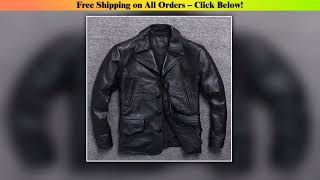 Long jacket men's leather trench coat classic black plus size cowhide jacket casual leather jacket