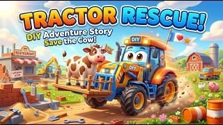 🚜 DIY Tractor Rescue Adventure 🎶 | Mini Restaurant & Cow Transport Story | Kids Construction Video