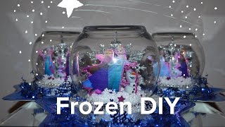 DOLLAR TREE FROZEN PARTY CENTERPIECE DIY! EASY SNOW GLOBE!