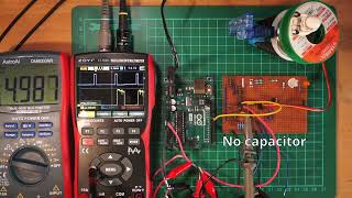 Examining current vs control pulses for a servo and effect of capacitors using an Arduino UNO R3