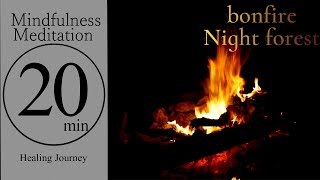 【Meditation 20 min】Mindfulness / Bonfire / Night Forest/ With timer