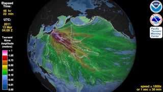 Tsunami Animation:  Tohoku, Japan 2011 (rotating globe)