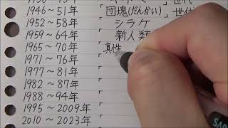 それぞれの世代の呼び方を書いてみた
