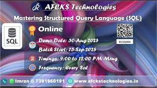 Mastering Structured Query Language (SQL) Demo conducted on 30-Aug-2025 by Rakesh