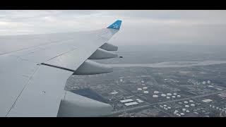 Landing approach, Air Transat Airbus A330-200, Montréal-Est/Rivière-des-Prairies, april 2022