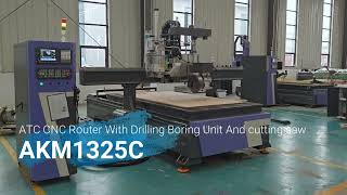 AccTek Atc Cnc Router AKM1325C With Borning Units And Cutting Saw