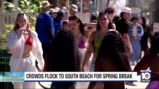 Spring Break crowds enjoying beautiful South Florida weather on South Beach