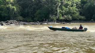 Guyana Exploration - moving upriver through some rapids - and making easy work of it.  