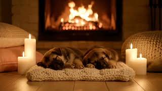 Puppies Sleeping by the Fireplace – Cozy Dog Ambience with Soft Music