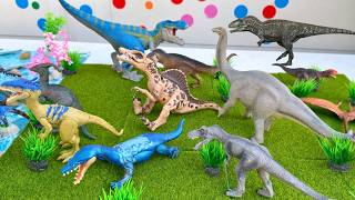 TWO WORLDS LAND AND WATER DINOSAURS DIORAMA  | T REX, VELOCIRAPTOR, ALLOSAURUS,