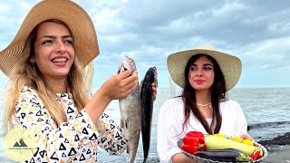 Cooking Grilled Trout Fish With Special Spices At The Beach