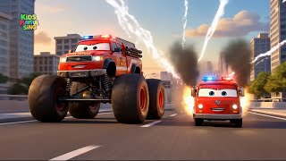 モンスタートラック 乗り物の歌 🚜 | 大きいタイヤと洗車ごっこ | パトカー・消防車・ダンプカー | 子供向けアニメ