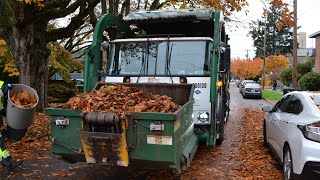 Waste Management Autocar ACX McNeilus Carry Can Garbage Truck on Heavy Wet Fall Yardwaste!