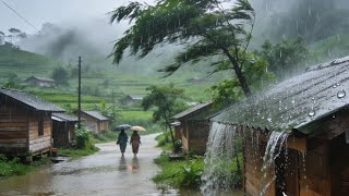 Heavy rain and thunderstorm⛈️ in the beautiful green village|| relaxation for sleep😴