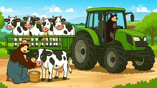 The Bear Farm: Bear Farmer Takes Care of Cows and Milks Them - Tractor, Excavator | Farm Vehicles