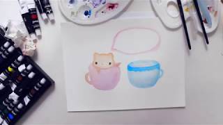 Watercolor - A Cat in a Cup - Speed Art Watercolor Practice | My Art Diary