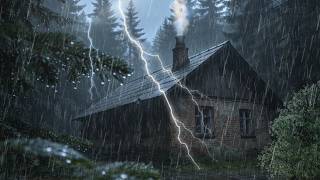 🔴 LIVE Forest Rainstorm Cabin 🌧️ Soothing Rain Sounds for Deep Sleep⚡⚡ ASMR