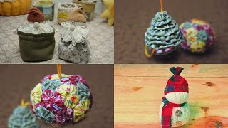 3 Christmas sewing ideas: Christmas tree ornaments, Santa candy bag, and snowman