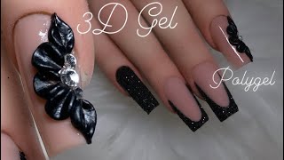Black Glitter Polygel Holiday Nails