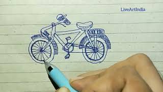 How to draw a bicycle 🚲 from word M ll easy drawing ll free hand sketching with pen #liveartindia