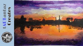How to paint a sunrise in acrylic paints -demonstration for Acrylic April day 1 warm beginning