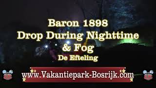 Efteling Baron 1898 drop during nighttime and fog