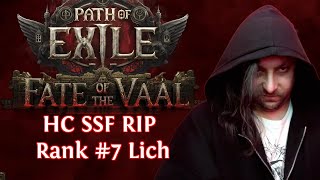 [HC SSF] Rank #7 Lich RIP +  Game Crash | Path of Exile 2 Fate of the Vaal