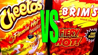 Cheetos Flamin' Hot vs Dollar Tree Brim's Fiery Crunchy Cheese Curls, FoodFights Hottest Challenge