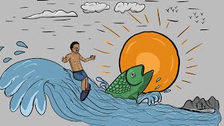 How to Draw fish and man on the river T-shirt design in illustrator in Photoshop (speed art)