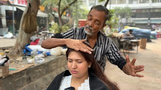 WARIS BARBER💲5 Head Masaage💆🏻‍♀️ to Beautiful Girl on Indian Street #headmassage 