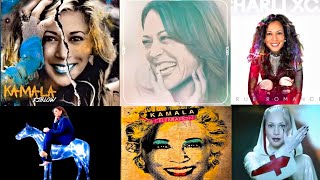 iconic album covers but Kamala is singing the songs