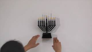 QI004911 V BK - Vintiquewise Wall Mount 9-Branch Hanukkah Menorah with LED Candles, V-Shape Black